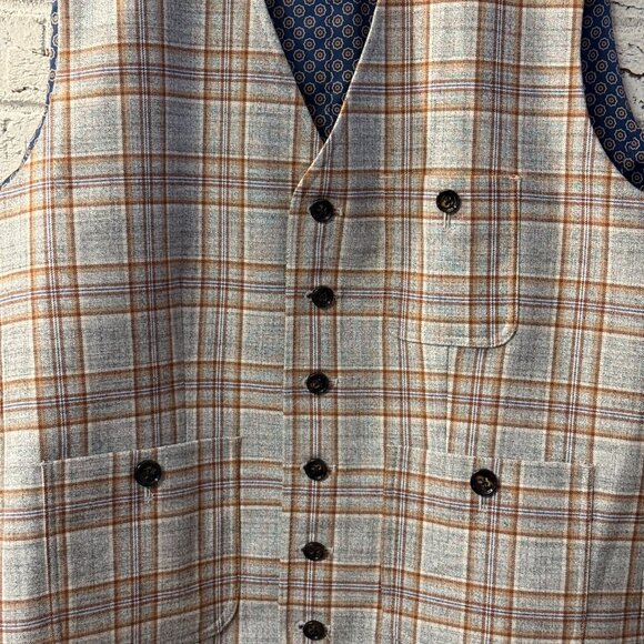 Murano Men’s Plaid Suit Vest – Size XL – Brown & Gray Checkered - Picture 2 of 10